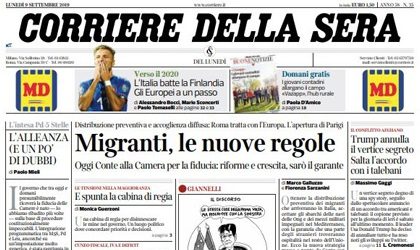 Le prime pagine dei giornali lunedì 9 settembre 2019