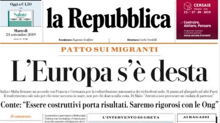 Le prime pagine dei giornali martedì 24 settembre 2019