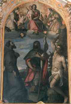 Madonna in gloria adorata da tre santi San Rocco e San Sebastiano Serina