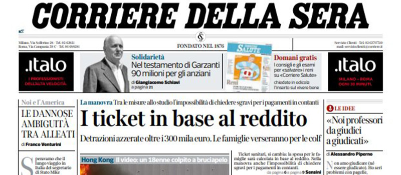 Le prime pagine dei giornali mercoledì 2 ottobre 2019