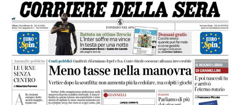 Le prime pagine dei giornali mercoledì 30 ottobre 2019