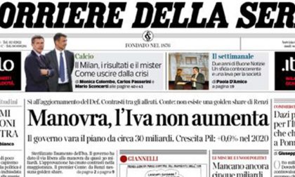 Le prime pagine dei giornali martedì 1 ottobre 2019