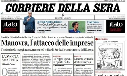 Le prime pagine dei giornali venerdì 4 ottobre 2019