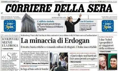 Le prime pagine dei giornali venerdì 11 ottobre 2019