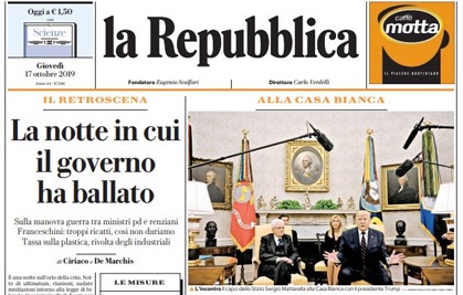 Le prime pagine dei giornali giovedì 17 ottobre 2019