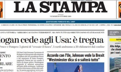 Le prime pagine dei giornali venerdì 18 ottobre 2019