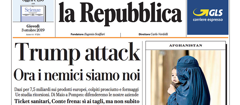Le prime pagine dei giornali giovedì 3 ottobre 2019