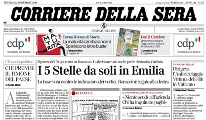 Le prime pagine dei giornali venerdì 22 novembre 2019