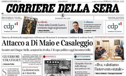 Le prime pagine dei giornali sabato 23 novembre 2019