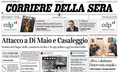 Le prime pagine dei giornali sabato 23 novembre 2019