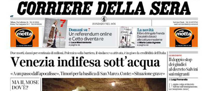Le prime pagine dei giornali giovedì 14 novembre 2019
