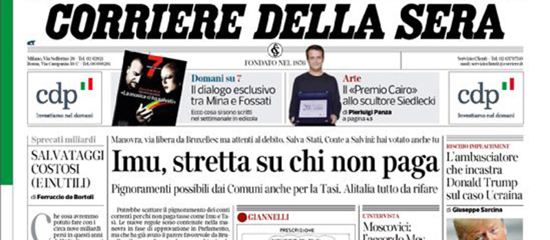 Le prime pagine dei giornali giovedì 21 novembre 2019