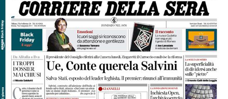 Le prime pagine dei giornali venerdì 29 novembre 2019