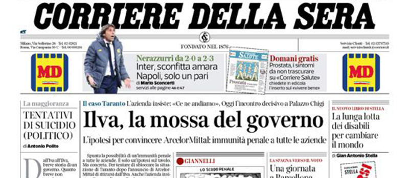Le prime pagine dei giornali mercoledì 6 novembre 2019