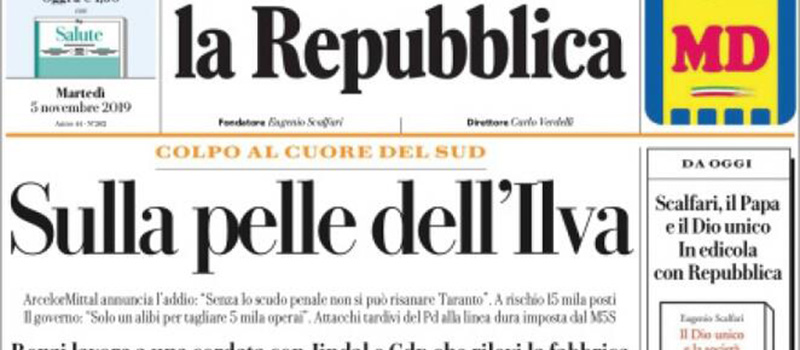 Le prime pagine dei giornali martedì 5 novembre 2019