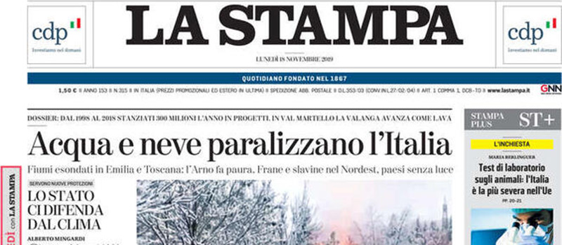 Le prime pagine dei giornali lunedì 18 novembre 2019
