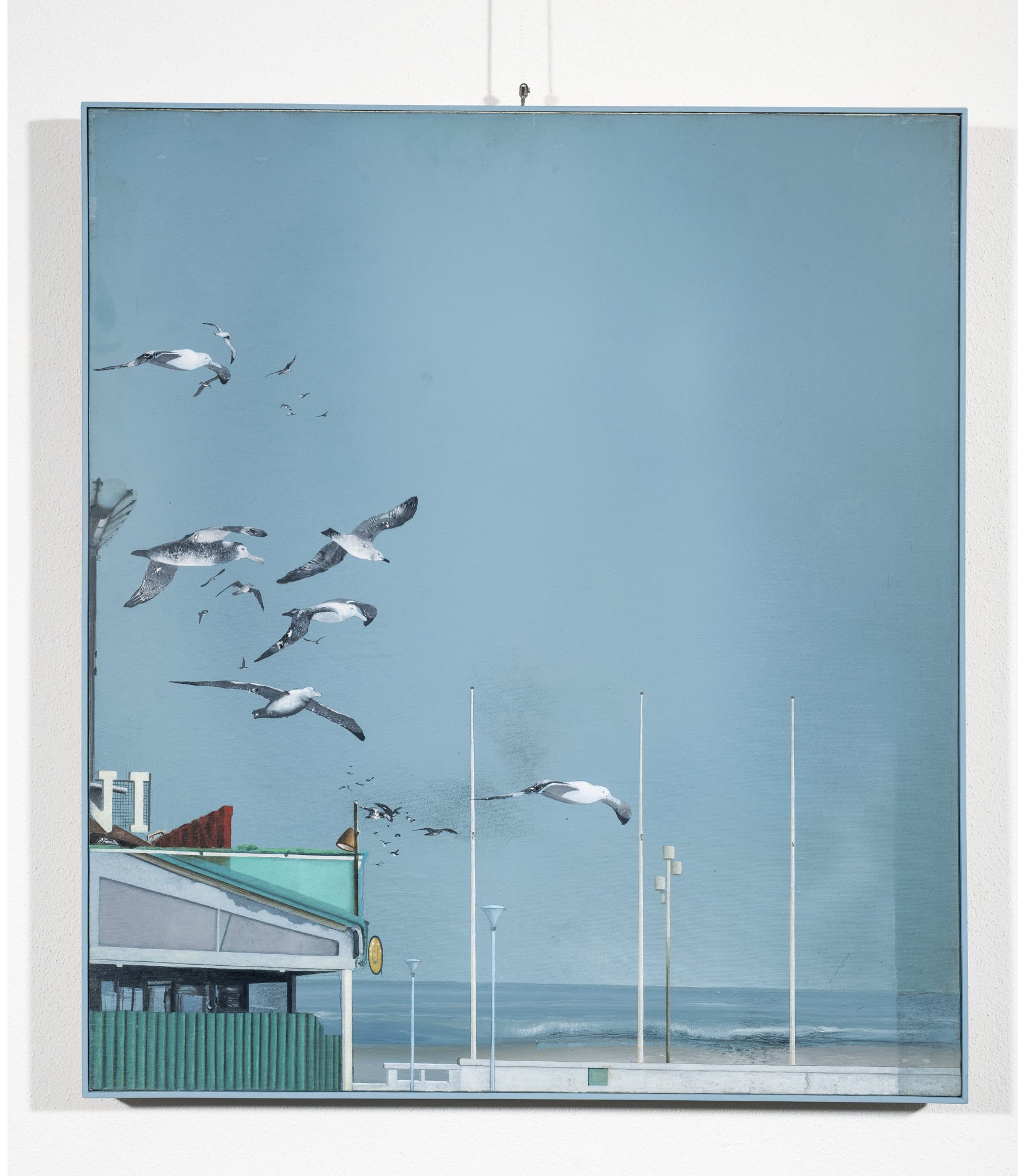 Sandro Luporini - Spiaggia con gabbiani,1975,olio su tela,cm90x80_1