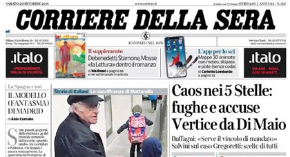 Le prime pagine dei giornali sabato 21 dicembre 2019