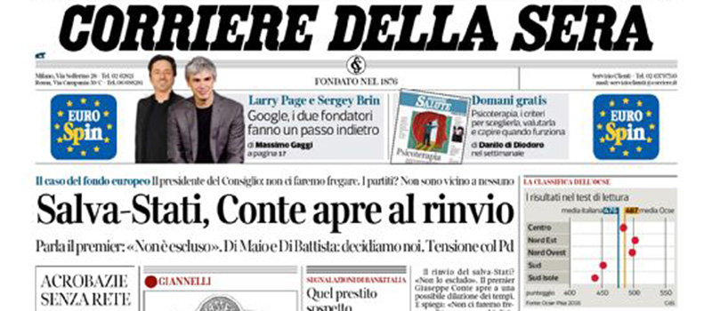Le prime pagine dei giornali mercoledì 4 dicembre 2019