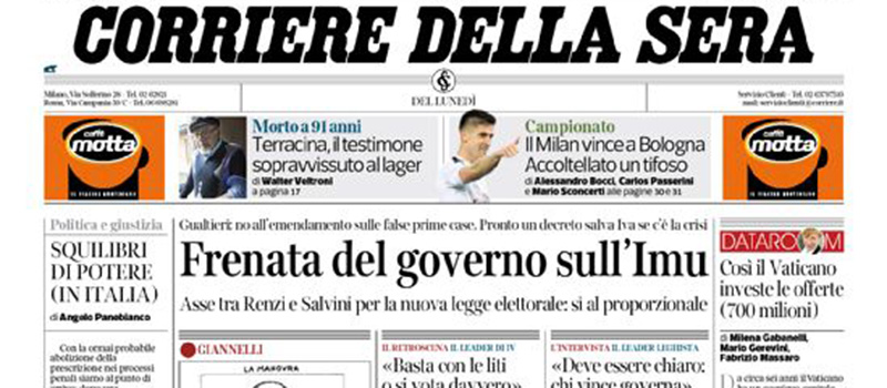 Le prime pagine dei giornali lunedì 9 dicembre 2019