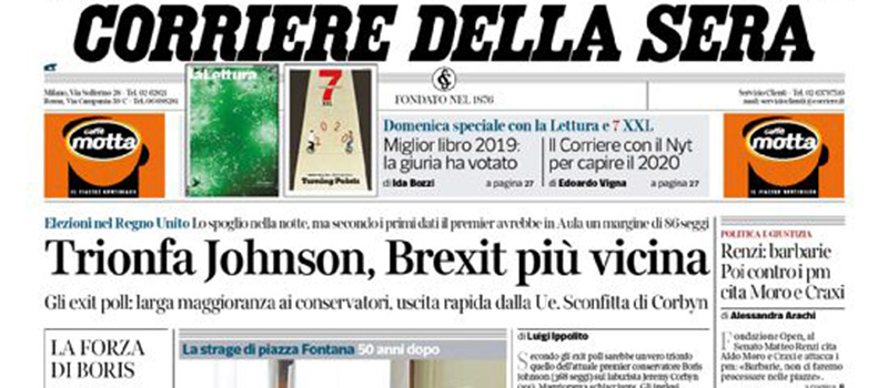 Le prime pagine dei giornali venerdì 13 dicembre 2019
