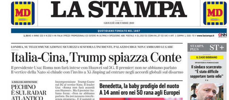 Le prime pagine dei giornali giovedì 5 dicembre 2019