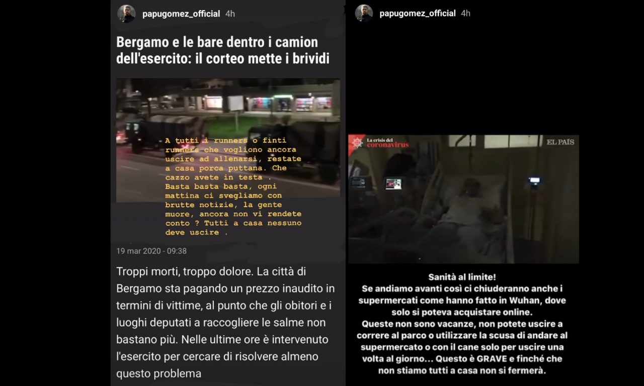 Il Papu Gomez sbotta sui social: «La gente muore, ancora non vi rendete conto? Tutti a casa!»