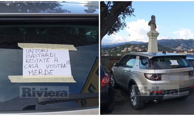 «Untori bastardi»: cartello choc su un’auto di Lodi parcheggiata a Imperia