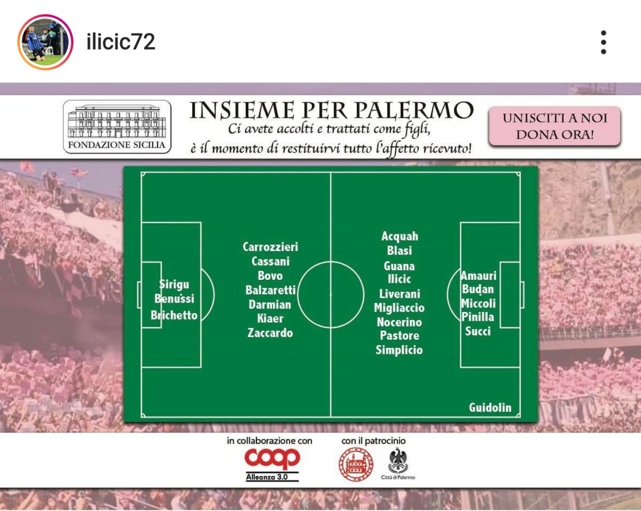 Il grande cuore di Ilicic: in campo per Bergamo e Palermo