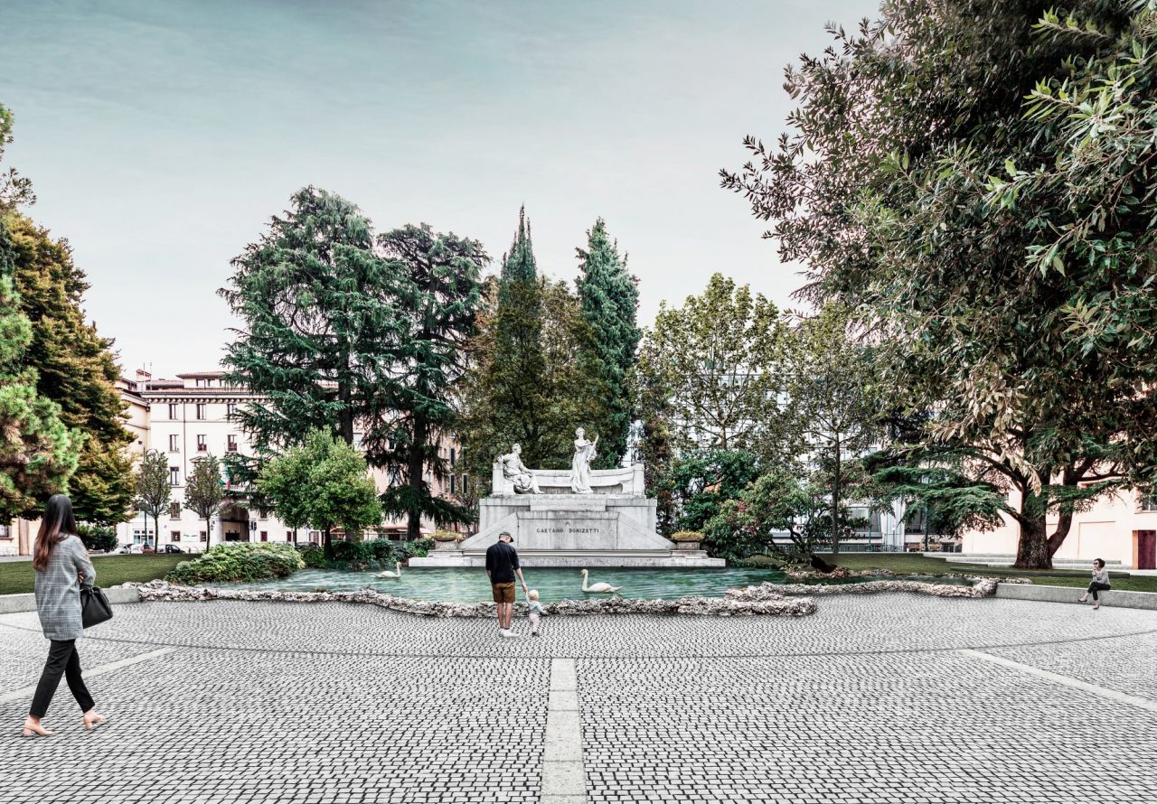Ecco il nuovo volto che avranno il monumento al Donizetti, il Sentierone e il suo viale alberato