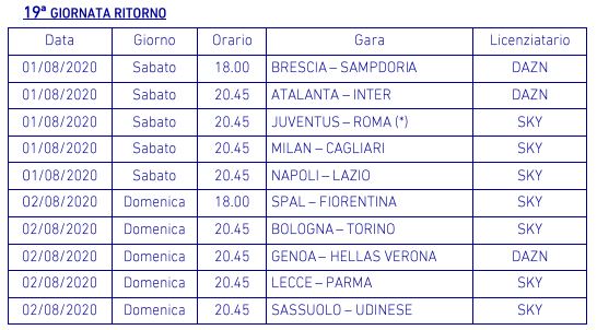 Ufficiale: Atalanta-Inter, ultima di campionato, si gioca sabato 1 agosto alle 20.45