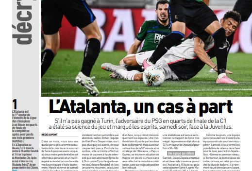 L’Equipe esalta l’Atalanta: il pareggio con la Juve ha messo paura ai francesi e al PSG
