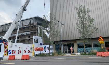 Gewiss Stadium, in posa il raccordo tra la Tribuna Rinascimento e la Curva Nord