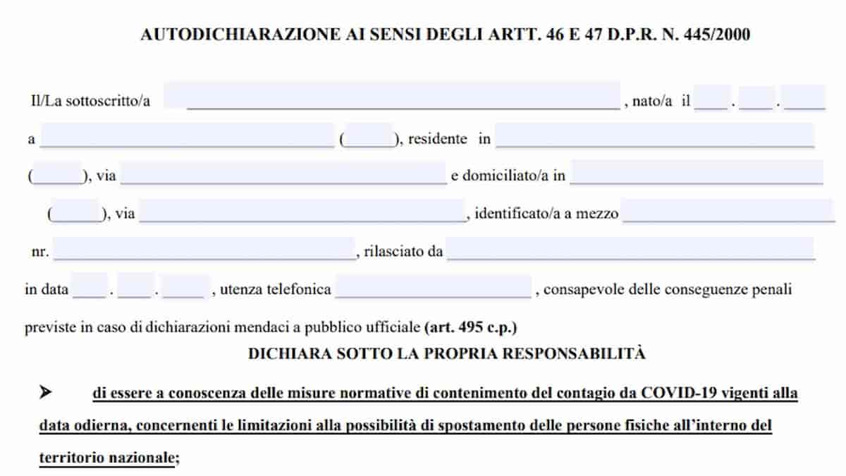 A partire dal 24 dicembre torna “di moda” l’autocertificazione: potete scaricarla qui