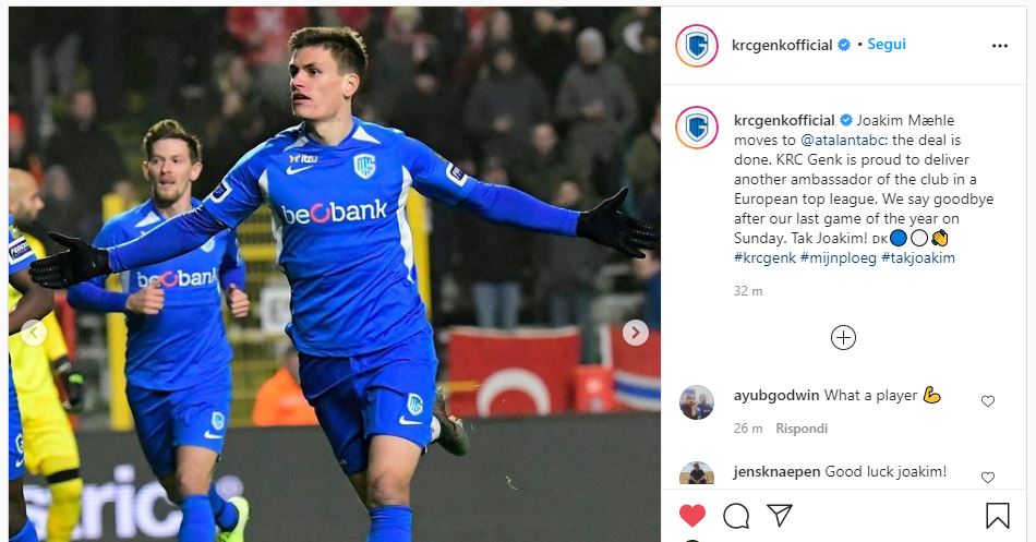 Joakim Maehle è un nuovo giocatore dell’Atalanta: l’annuncio ufficiale arriva dal Genk