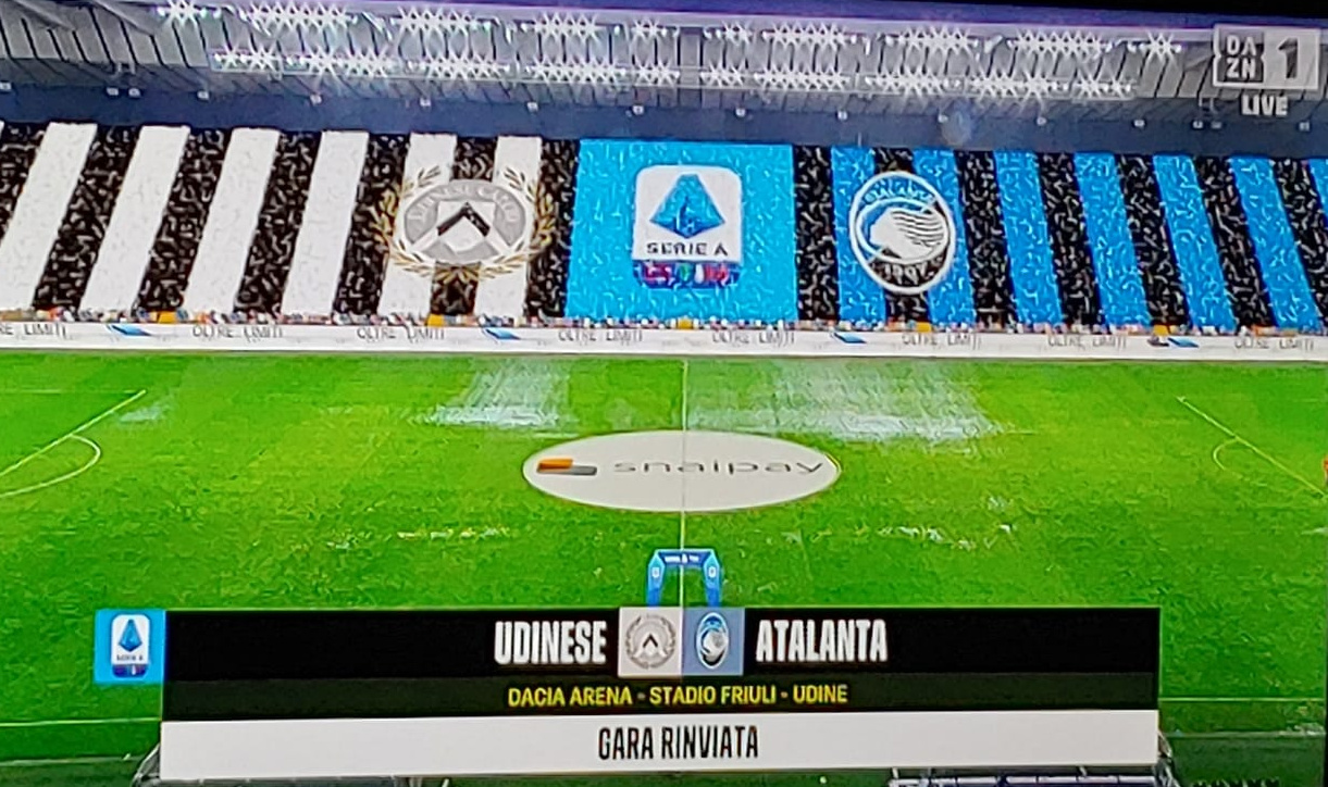 Udinese-Atalanta non si gioca: pioggia torrenziale e campo allagato, rimandata al 2021