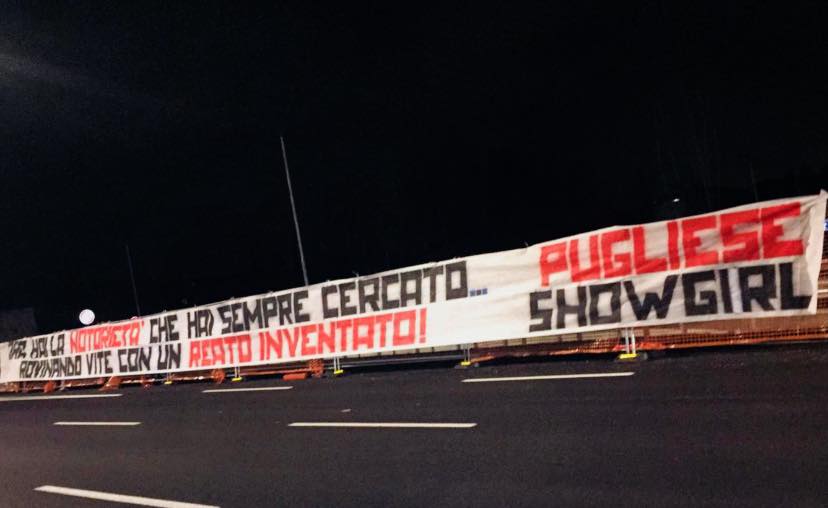 Lo striscione della Curva Nord contro l’ex pm Carmen Pugliese dopo una sua ospitata in tv