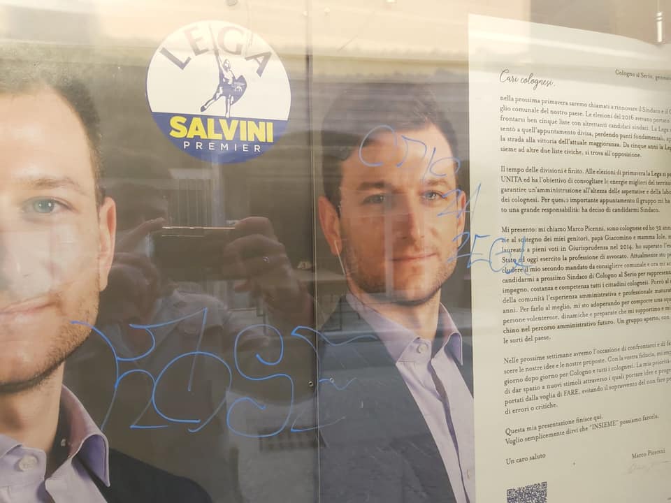 «Odio la Lega», ignoti imbrattano la sede del Carroccio a Cologno al Serio