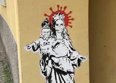 Alzano, comparso murales di una Madonna con il Bambino (e c’è chi ipotizza sia di Banksy)