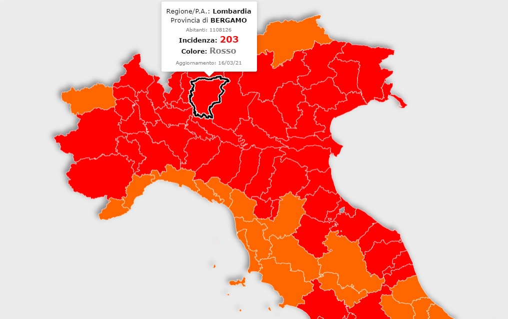 Covid in Lombardia, in Bergamasca incidenza in calo: 203 casi ogni centomila abitanti