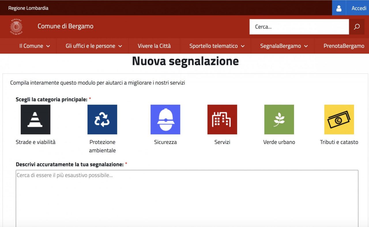 Palazzo Frizzoni lancia SegnalaBergamo, il nuovo strumento per segnalare criticità