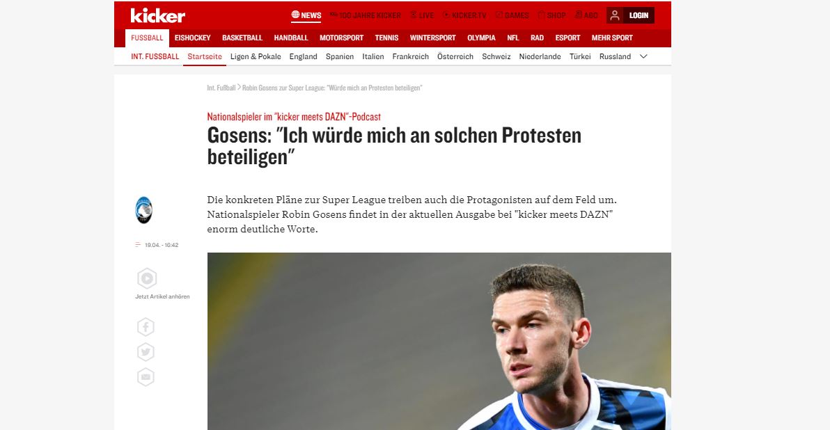 Gosens contro la Super Lega: «Un disastro enorme. Sarò coi tifosi se protesteranno»