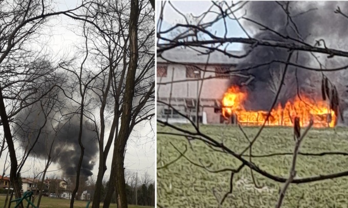 Cascina in fiamme tra la Basella e Urgnano