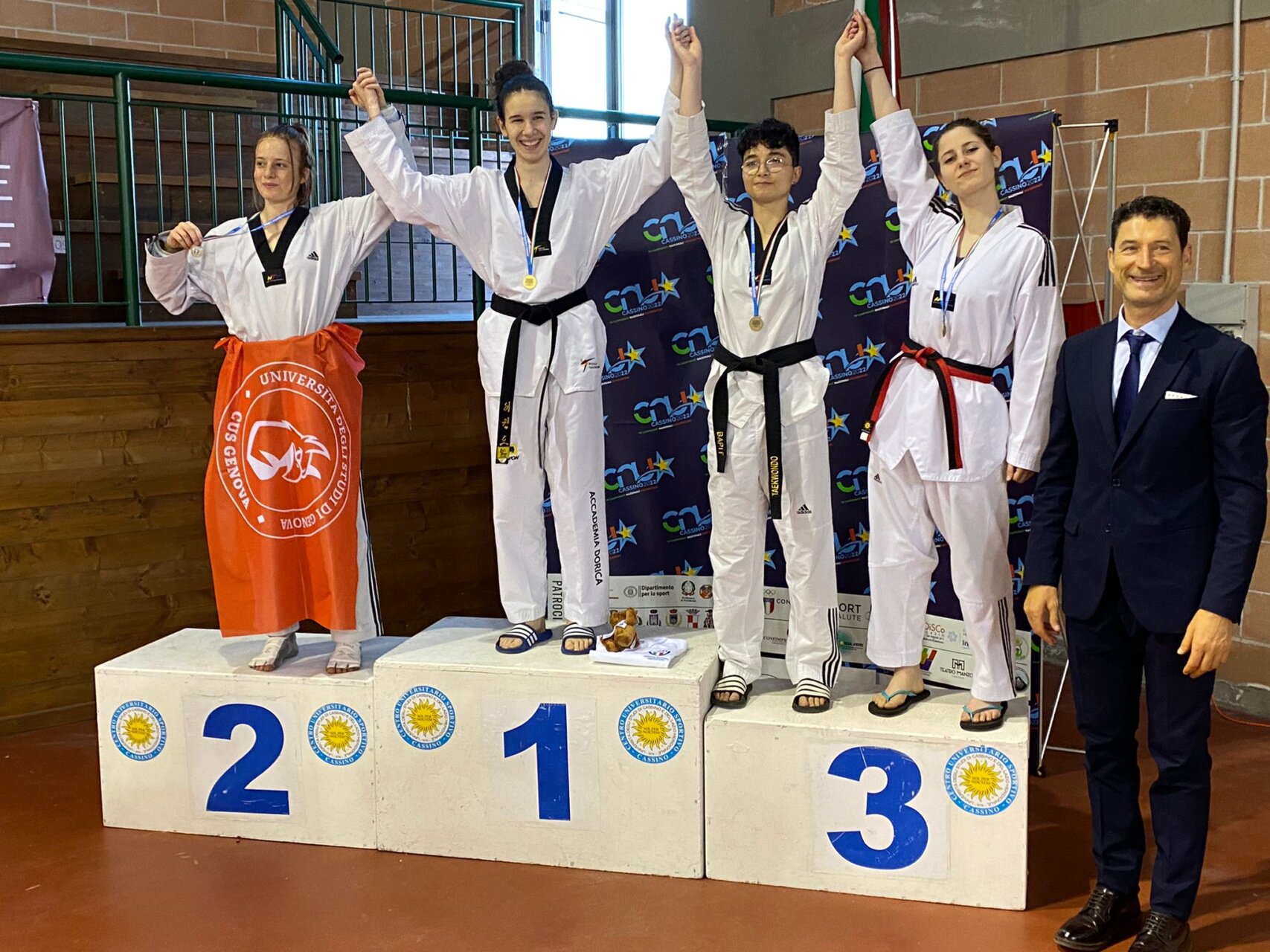 05. CNU2022_Taekwondo_sx-dx Gaia Gavarone (CUS Genova), Giorgia Cancellieri (CUS Ancona), Francesca Bari (CUS Bari), Debora Damiani (CUS Bergamo)