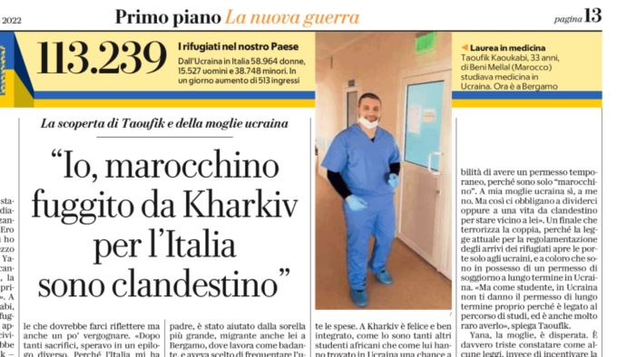 Taoufik, scappato dall’Ucraina a Bergamo ma non riconosciuto come profugo perché marocchino