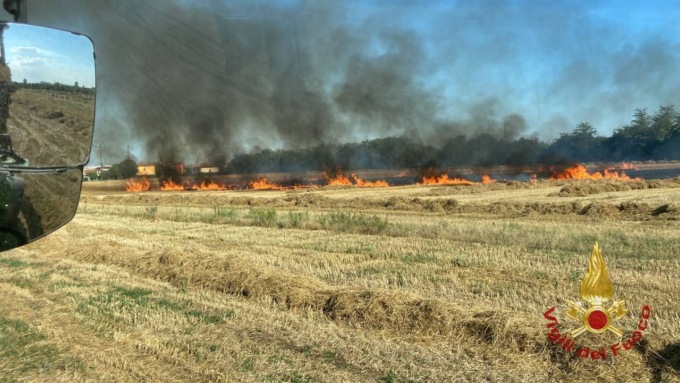 Video e foto dell’incendio nei campi a Costa di Mezzate. Coinvolta un’area di tremila mq
