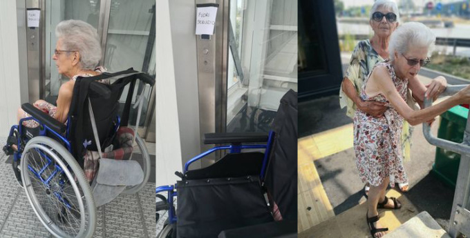 Ascensore (ancora) guasto sulla passerella, costretta a portare in spalla l’anziana disabile