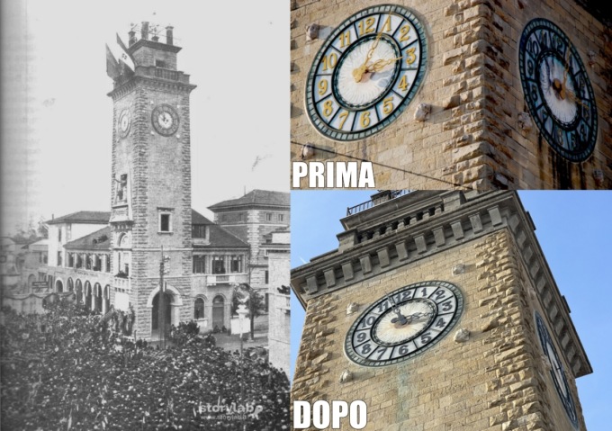 Orologio della Torre dei Caduti da oro a nero, Belotti scrive a Sgarbi: «Uno scempio, intervenga»