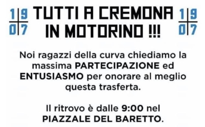 Confermata la “scooterata” di sabato per seguire la Dea a Cremona: ritrovo alle 9 al Baretto