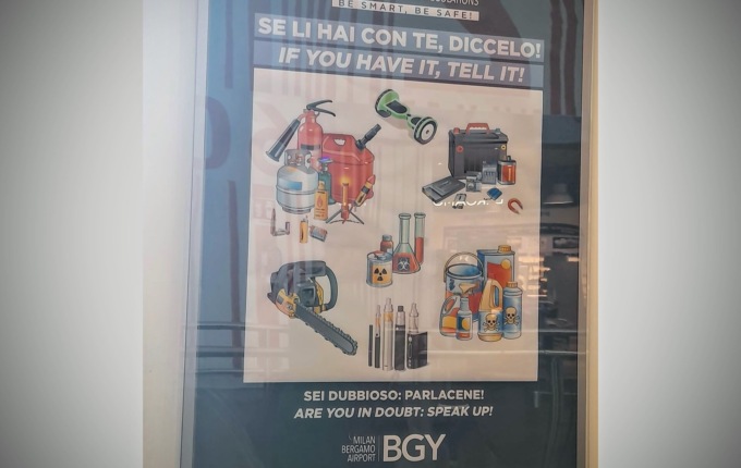 Niente motoseghe o batterie per auto nel trolley: lo strano cartello ai controlli di sicurezza di Orio